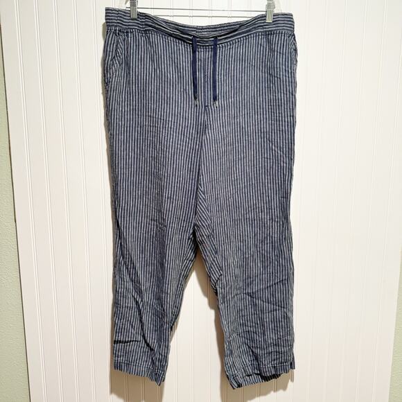 LL Bean Favorite Fit Navy Blue Striped Linen Pants Pull On Plus Size 20 - Picture 1 of 6
